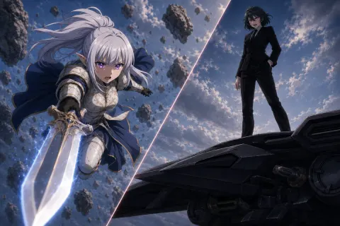 Anime Split-Screen Confrontation Art