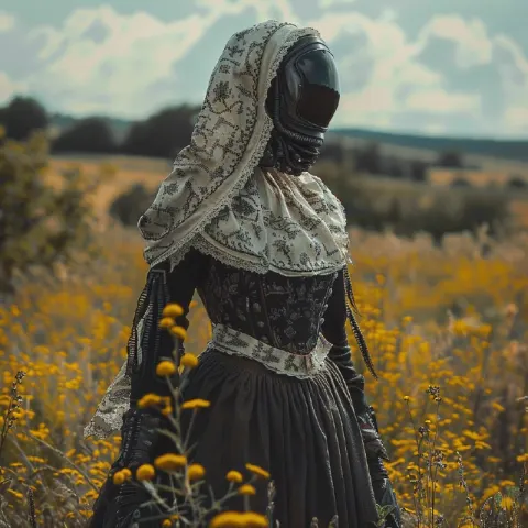 Countryside Woman in Xenomorph-Style Folk Dress