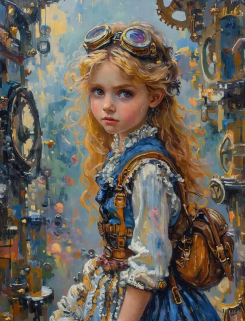 Steampunk Girl In Clockwork Workshop