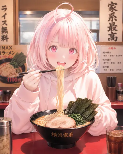Anime Girl Eating Ramen Shop