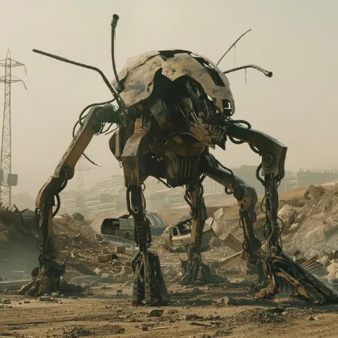 District 9 Style Character Amid Broken Structures
