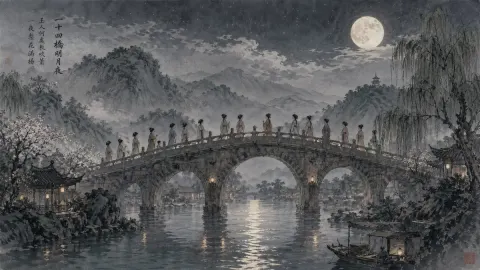Moonlit Bridge Poetic Nightscape