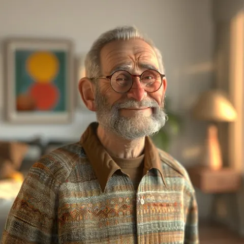Smiling Grandfather With Beard and Glasses 3D Render