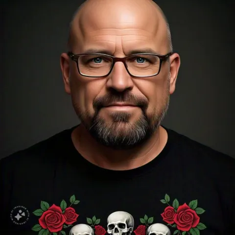 Realistic Portrait of Bald Man in Black
