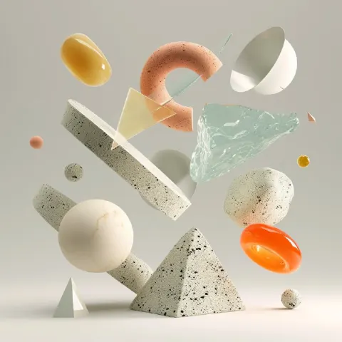 Colorful Floating Geometric Shapes in Cinema4D Style