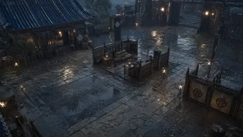 Rainy Samurai Courtyard Night