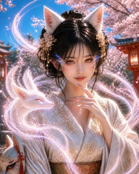 White Fox Fairy Spring Shrine Portrait