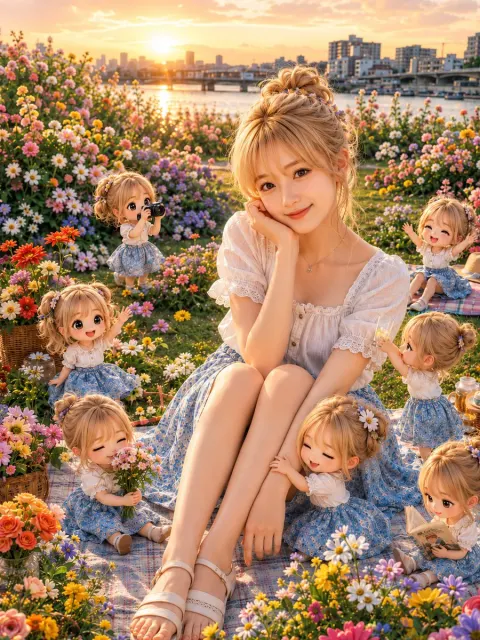Golden Hour Picnic with Tiny Chibi Clones