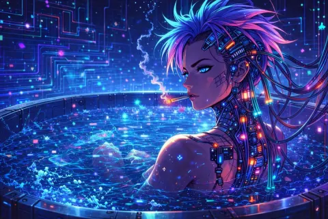 Cyberpunk Girl Neon Bath