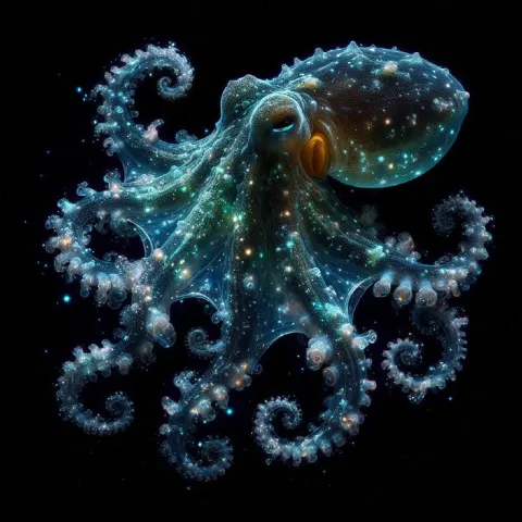 Glass-Like Translucent Octopus With Bioluminescent Glow