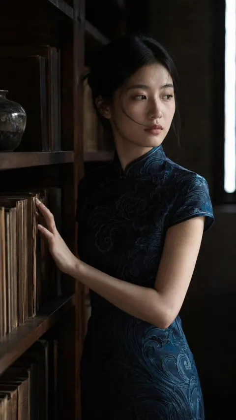 Qipao Woman Reading In Dim Light