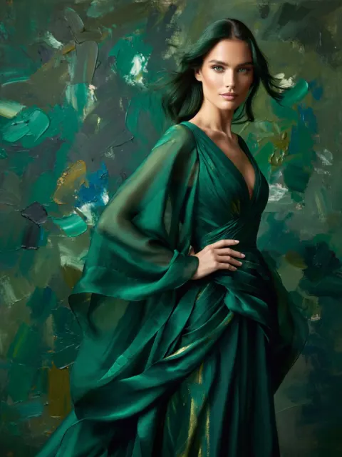 Emerald Couture Oil Portrait