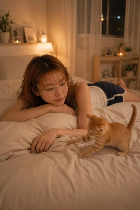 Playful Kitten Waking Sleeping Owner