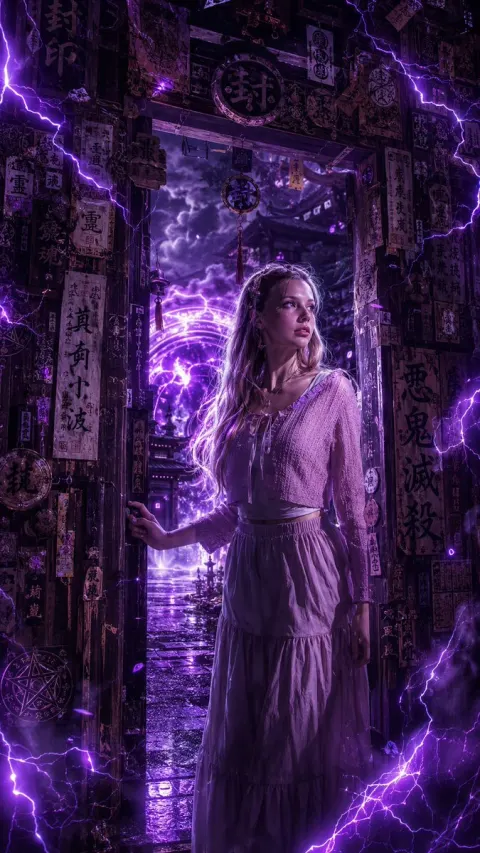 Dark Fantasy Shrine Girl Purple Lightning
