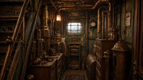 Victorian Steampunk Ship Cabin Interior