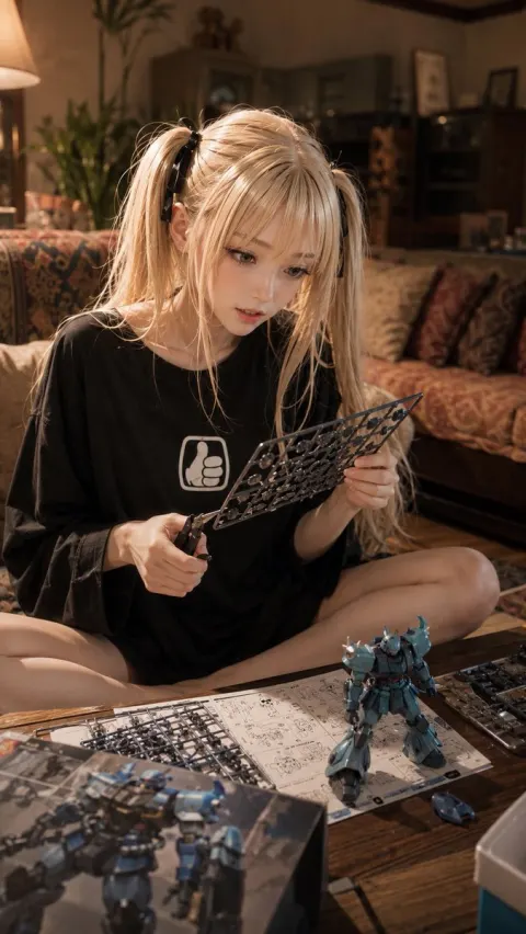 Mecha Model Night with Anime Girl