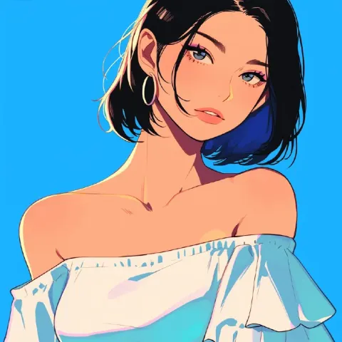 Charming Asian Woman Anime Vector Chest Portrait