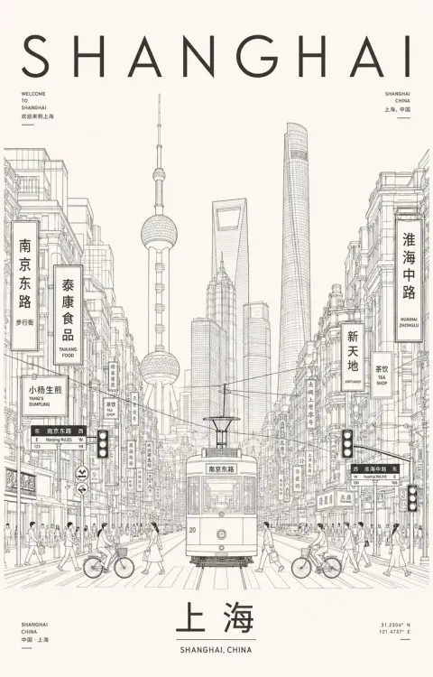 Shanghai Ink Line Travel Poster