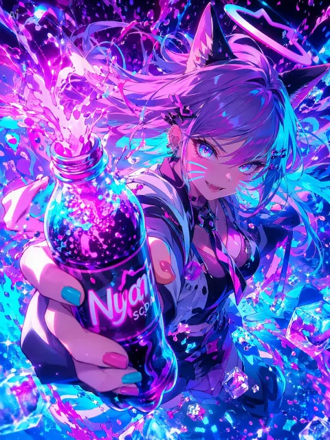 Neon Catgirl Soda Impact
