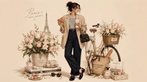Romantic Parisian Fashion Watercolor Illustration