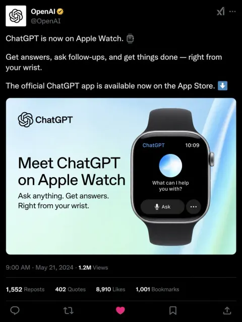 ChatGPT Lands on Apple Watch