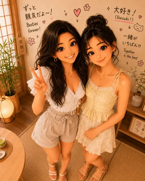 Japanese Style Friends Selfie Portrait