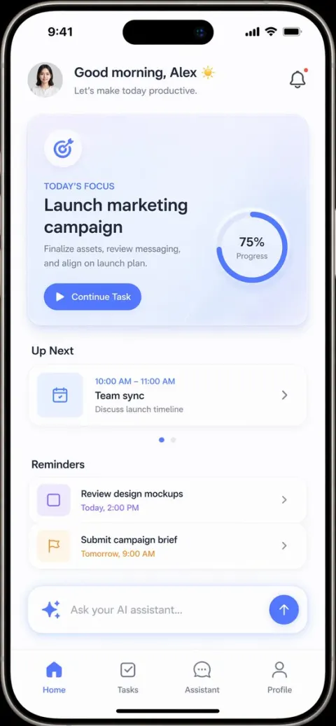 Minimalist Productivity App UI Mockup