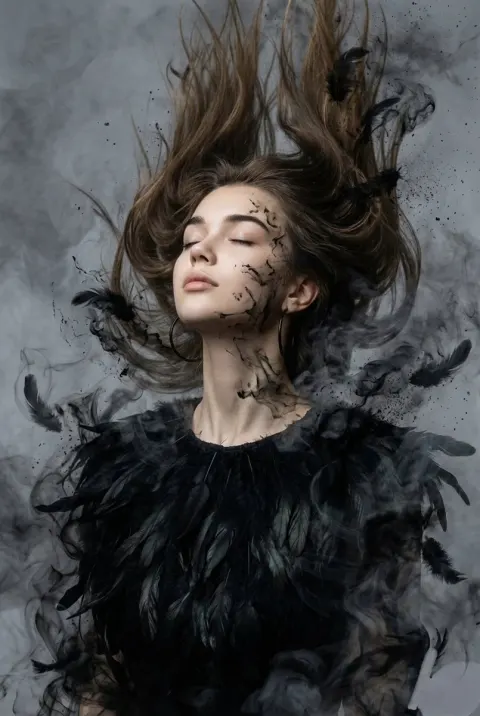 Surreal Dark Ethereal Feather Portrait