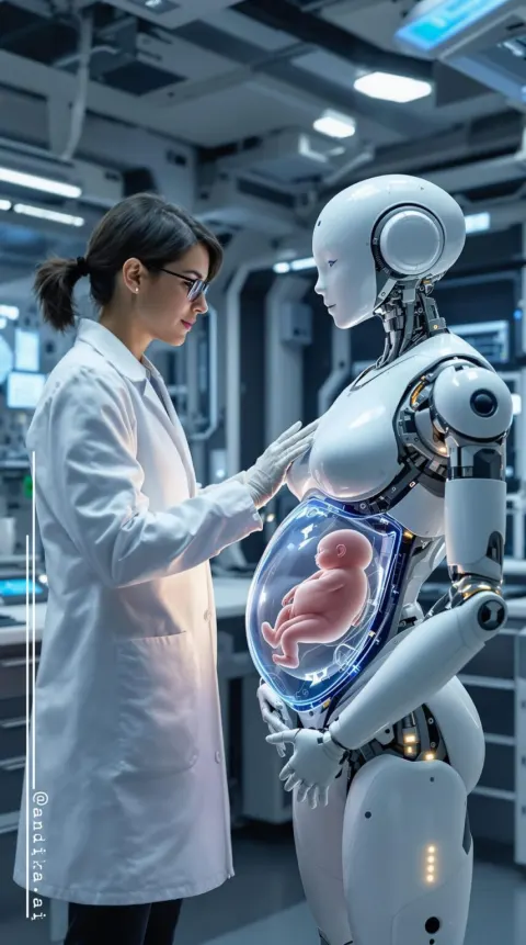 Futuristic Lab with Humanoid Robot