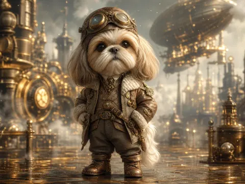 Steampunk Dog Pilot Fantasy Portrait