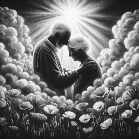 Chalk Drawing of Elderly Couple in Poppy Field