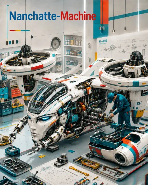 Futuristic Robot Aircraft Maintenance Bay