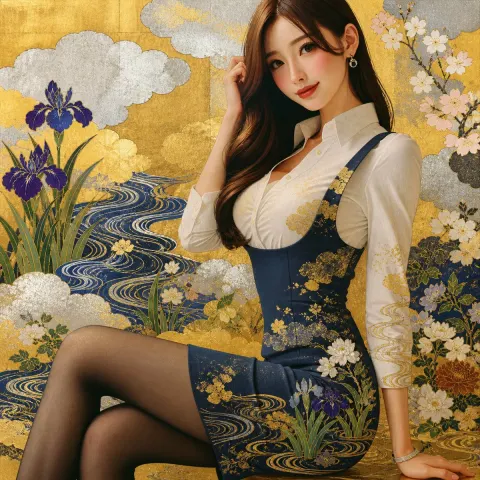 Rinpa Gold Screen Lady Portrait