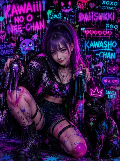 Neon Graffiti Cyberpunk Girl Portrait