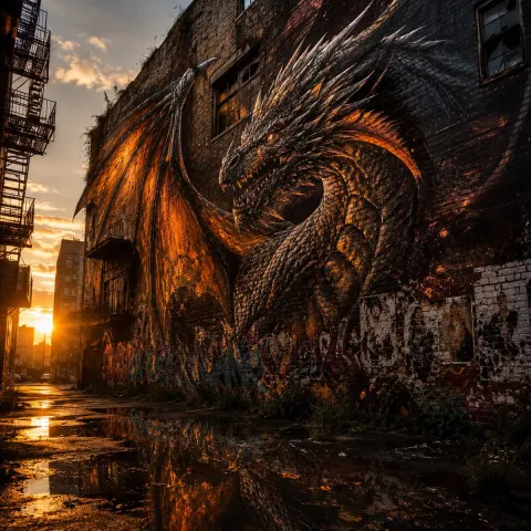 Living Dragon Mural at Sunset