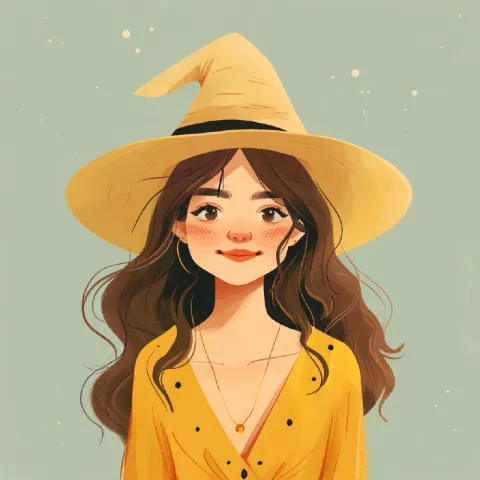 Cute Forest Witch Character Sheet in Flat Cartoon Style