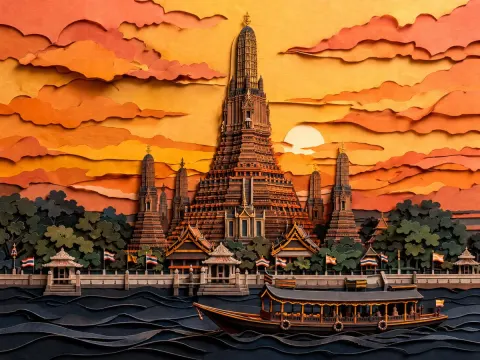 Layered Papercut Wat Arun Dusk