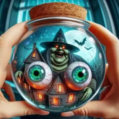 3D Witch House with Floating Eyes