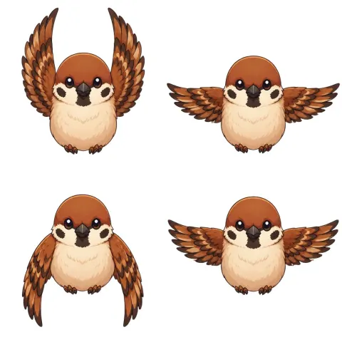 Chibi Sparrow Four Pose Sheet