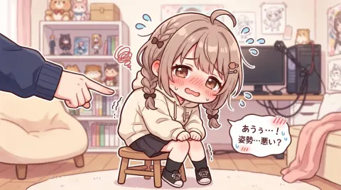 Embarrassed VTuber Girl's Awkward Pose