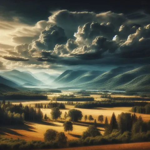 Dramatic Swedish Mountain Landscape With Sunlit Clouds