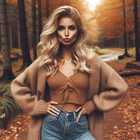 Charming Woman in Autumn Forest with Attitude