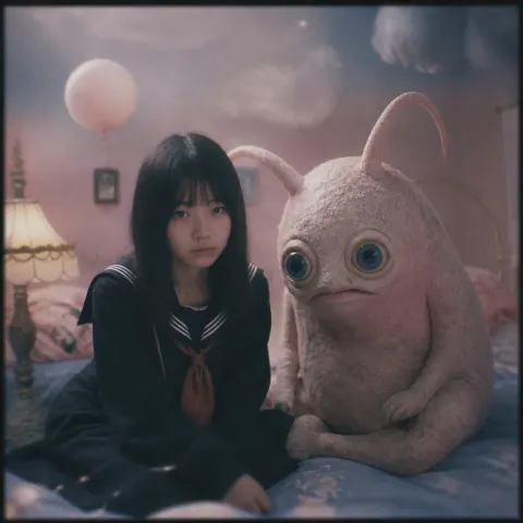 Dreamy Girl and Fantasy Creature Portrait