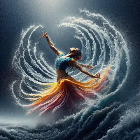 Monsoon Water Dance Waves in Dramatic Indian Style