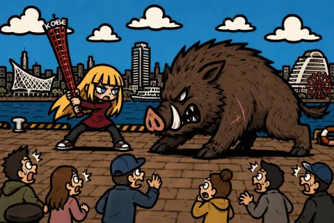 Kobe Tower Girl vs Giant Boar