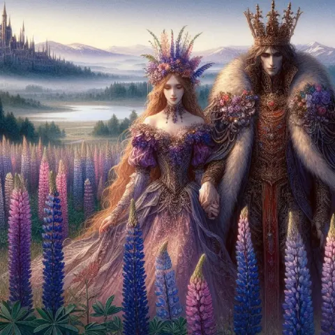 Watercolor King and Queen Overlooking Lupine Valley