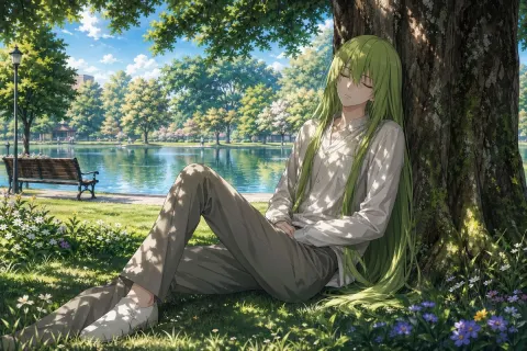 Serene Lakeside Anime Illustration