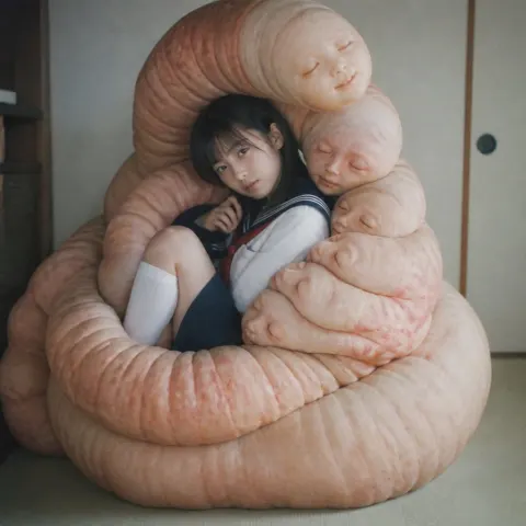 Girl Embraced by Organic Cocoon