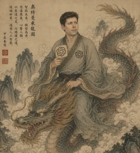 Scholar Riding Dragon Scroll