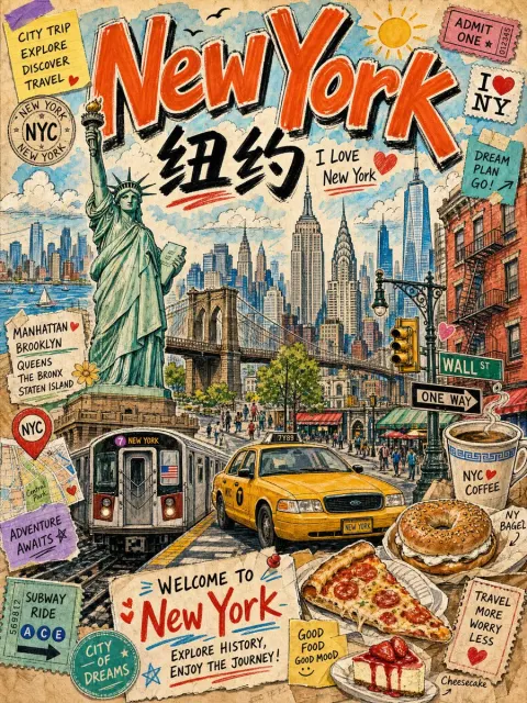 Vintage NYC Scrapbook Travel Poster